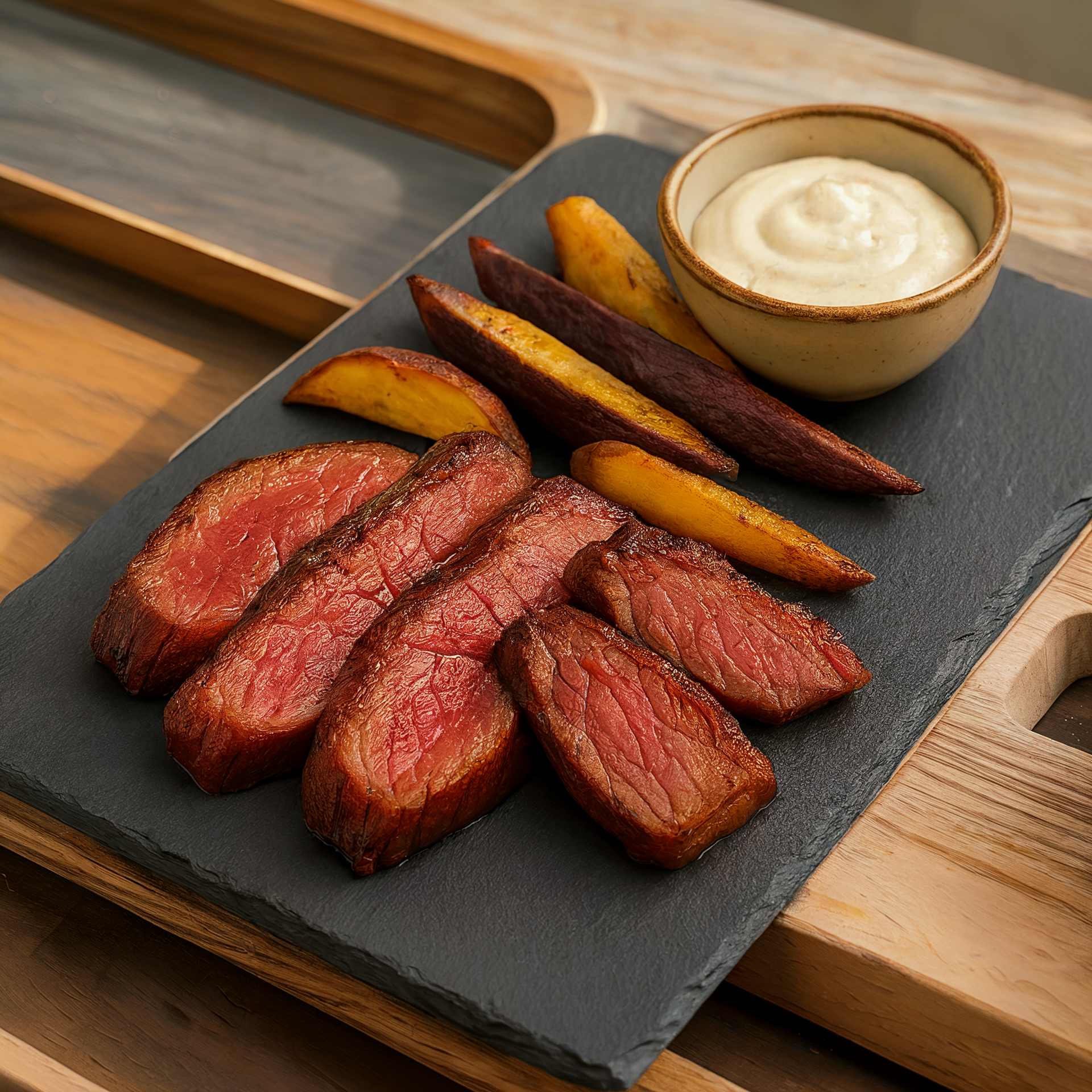 Reindeer roast with tricolour sweet potato fries
