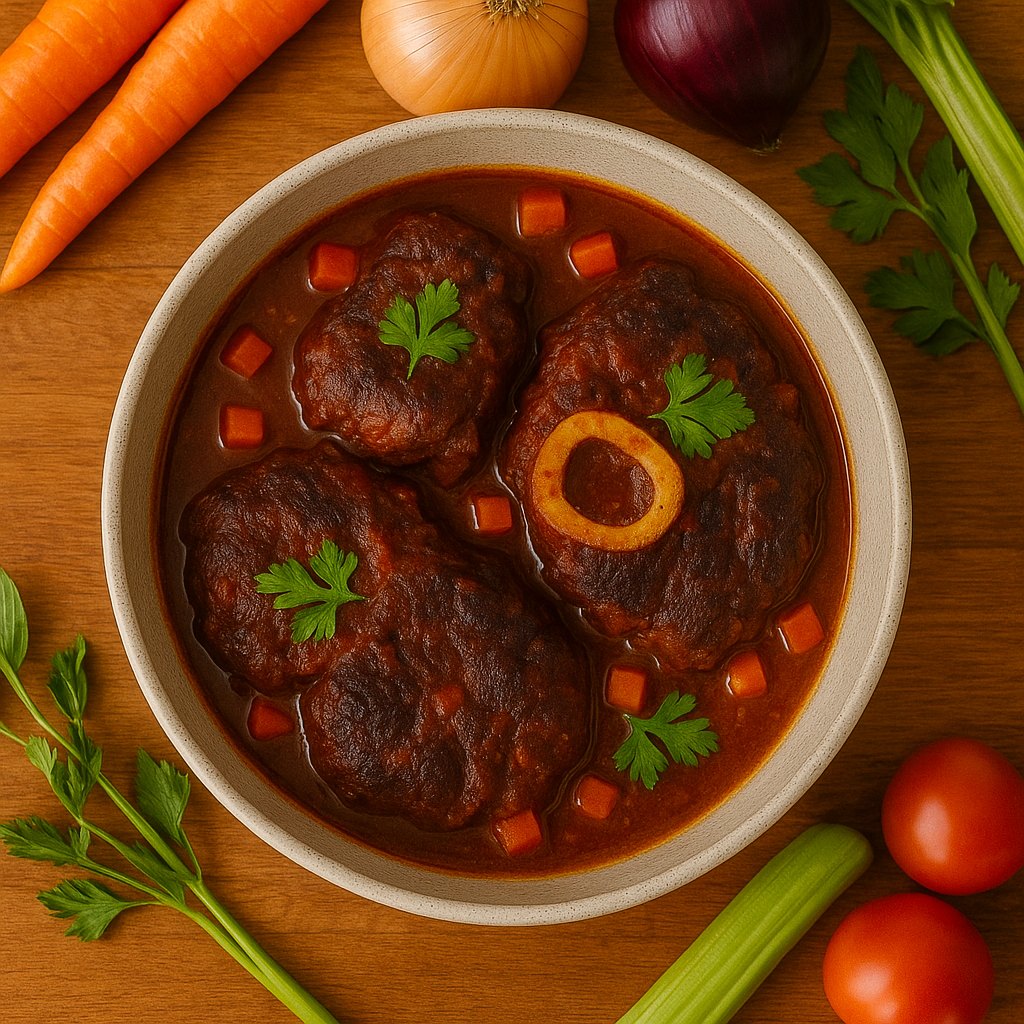 Reindeer osso buco braised in red wine