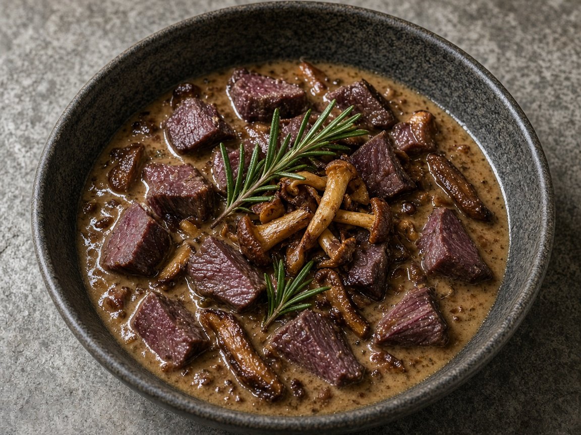 Reindeer stew with wild mushrooms and cream