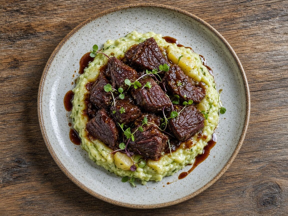 Honey-glazed reindeer with creamy fennel mash