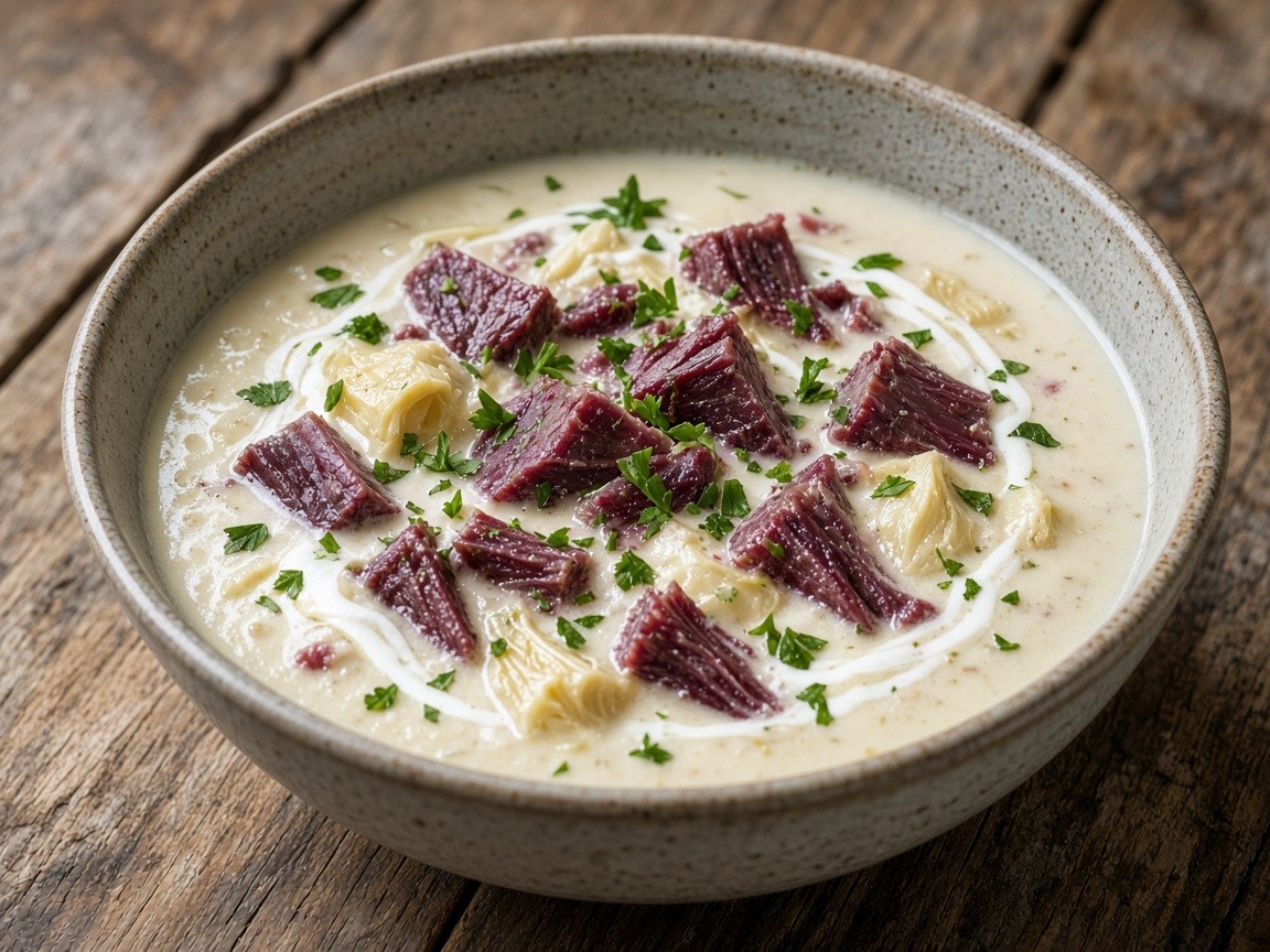 Creamy reindeer and artichoke soup
