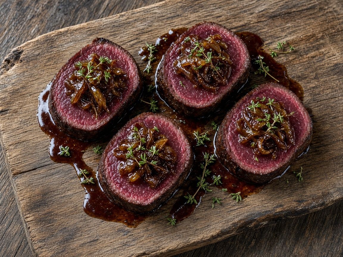 Reindeer rolls stuffed with paprika cream mince