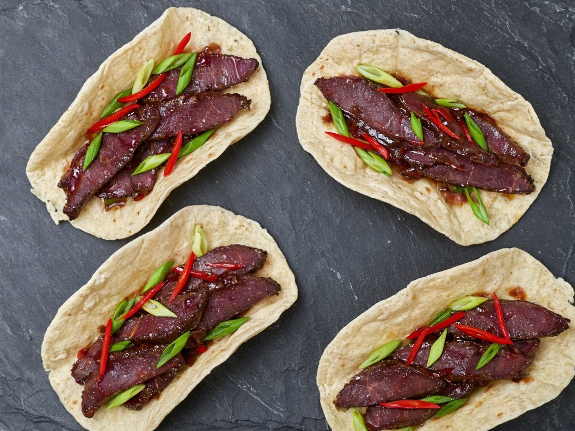Ginger-glazed reindeer flatbread wraps
