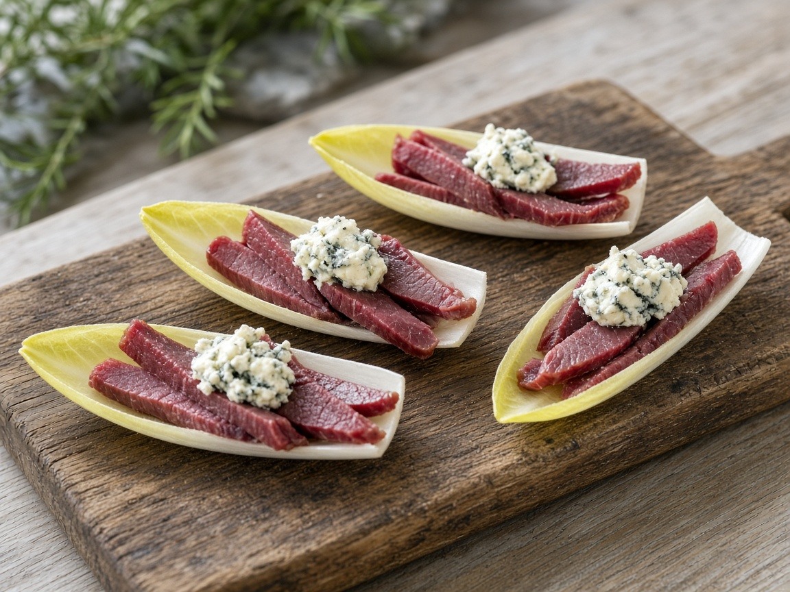 Endive cups with reindeer and whipped goat cheese