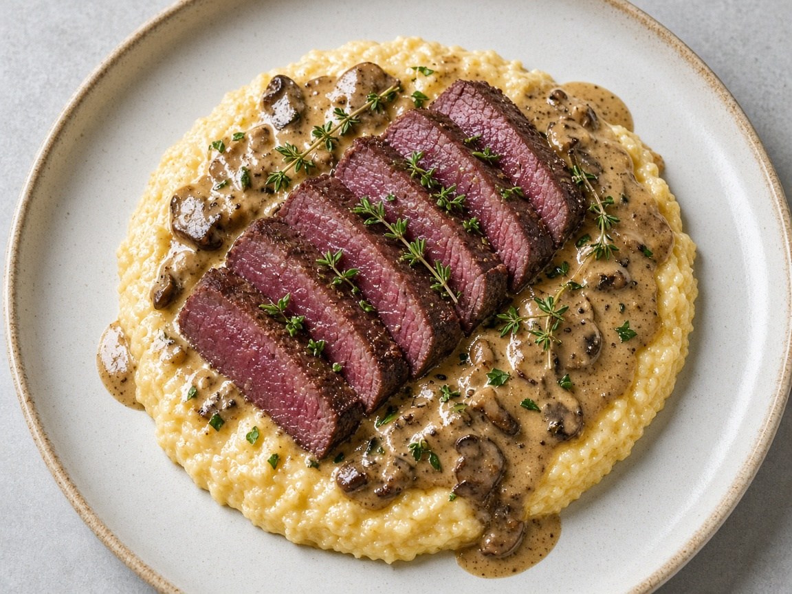 Reindeer in wild mushroom cream sauce