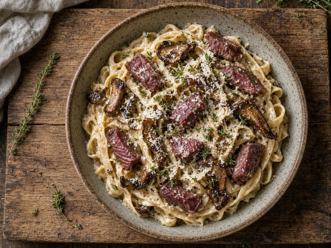Fettuccine with reindeer and wild mushrooms