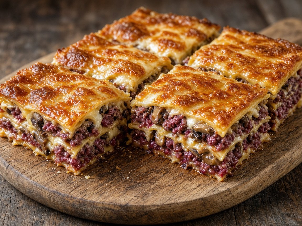 Reindeer and mushroom lasagna