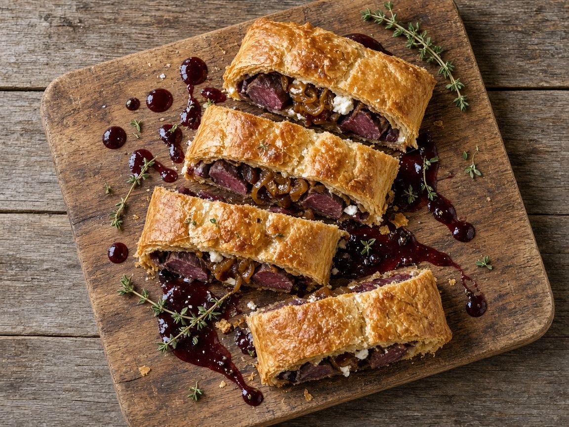 Reindeer and shallot tart with white wine