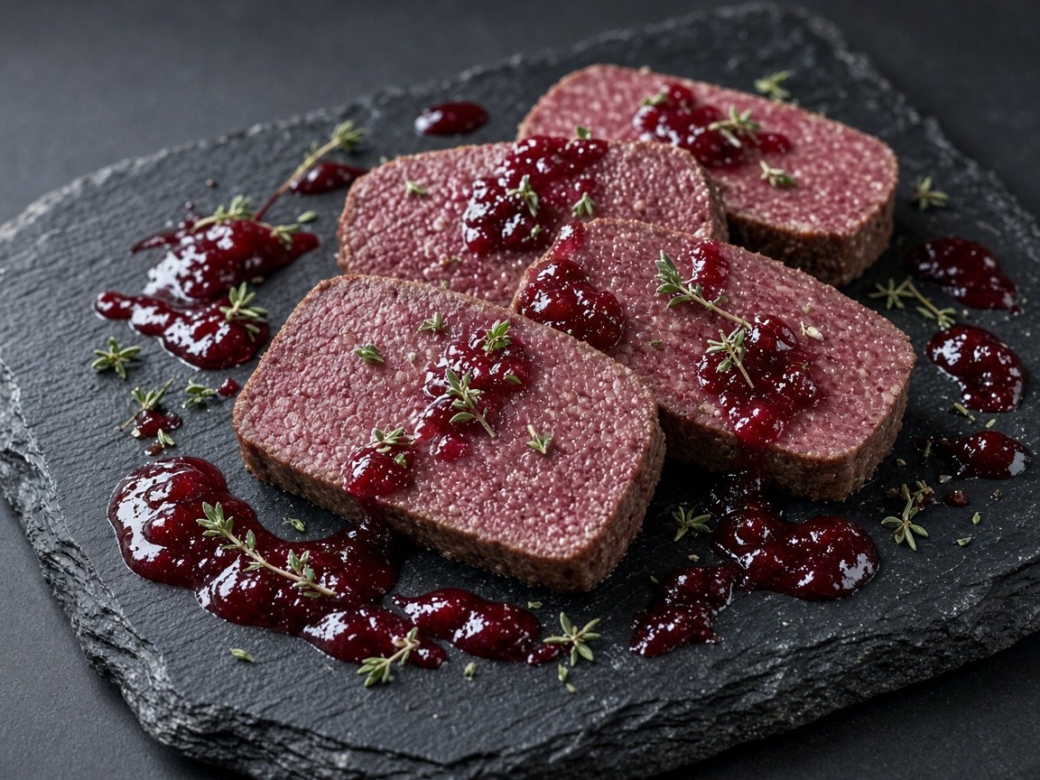 Reindeer and pork terrine with cranberry gastrique
