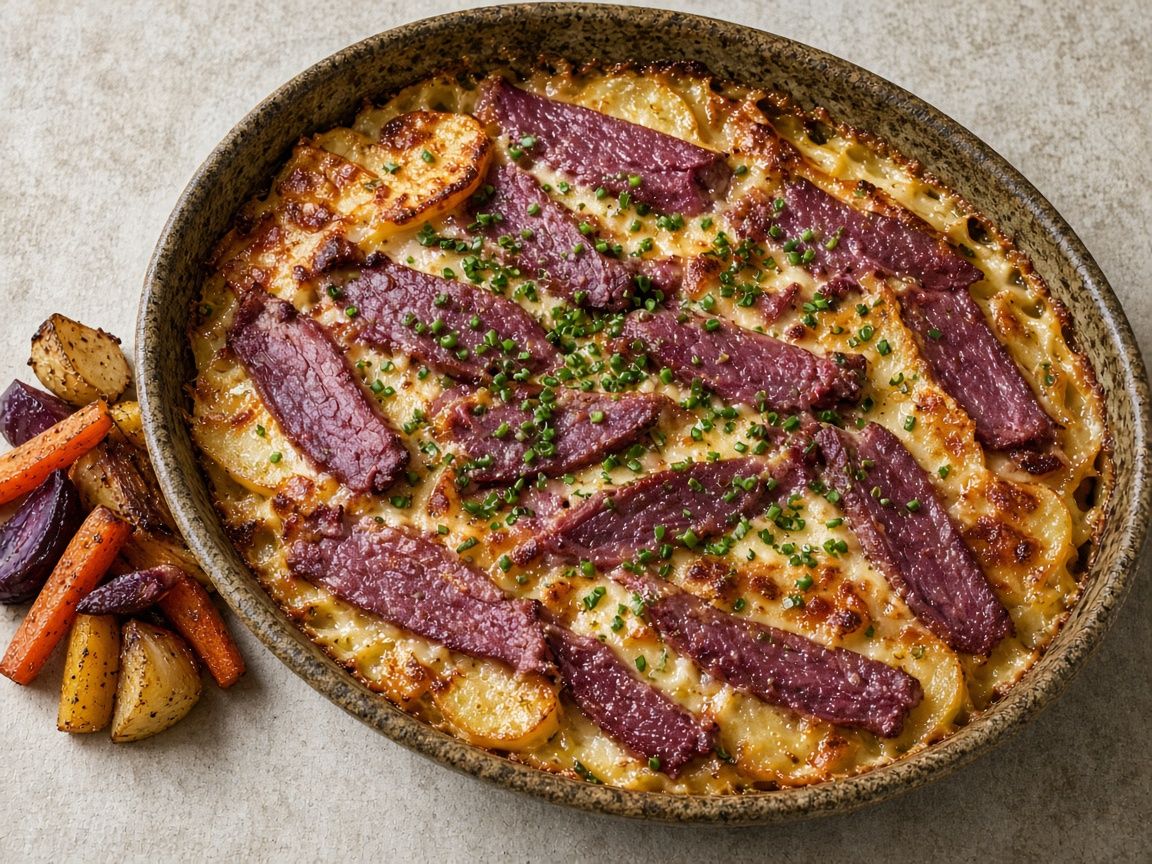Reindeer and potato bake with smoked cheese