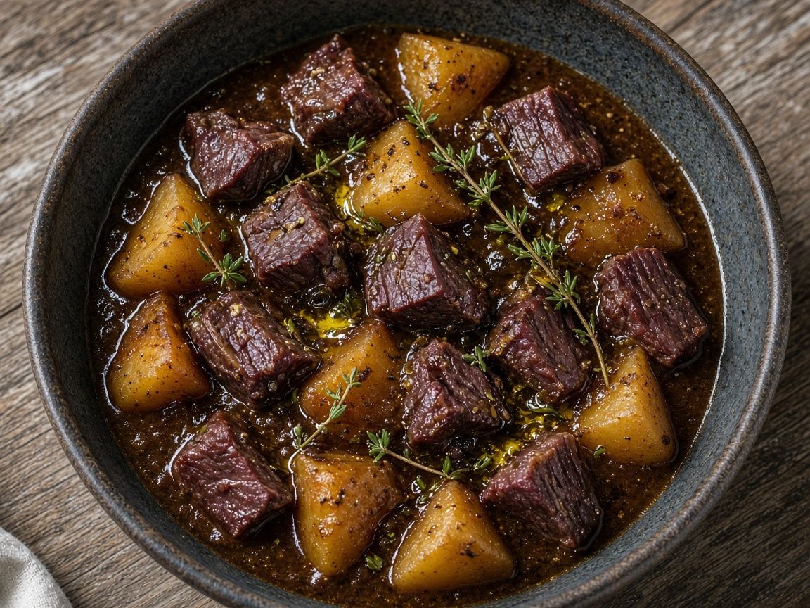 Reindeer braised in dark beer with root vegetables