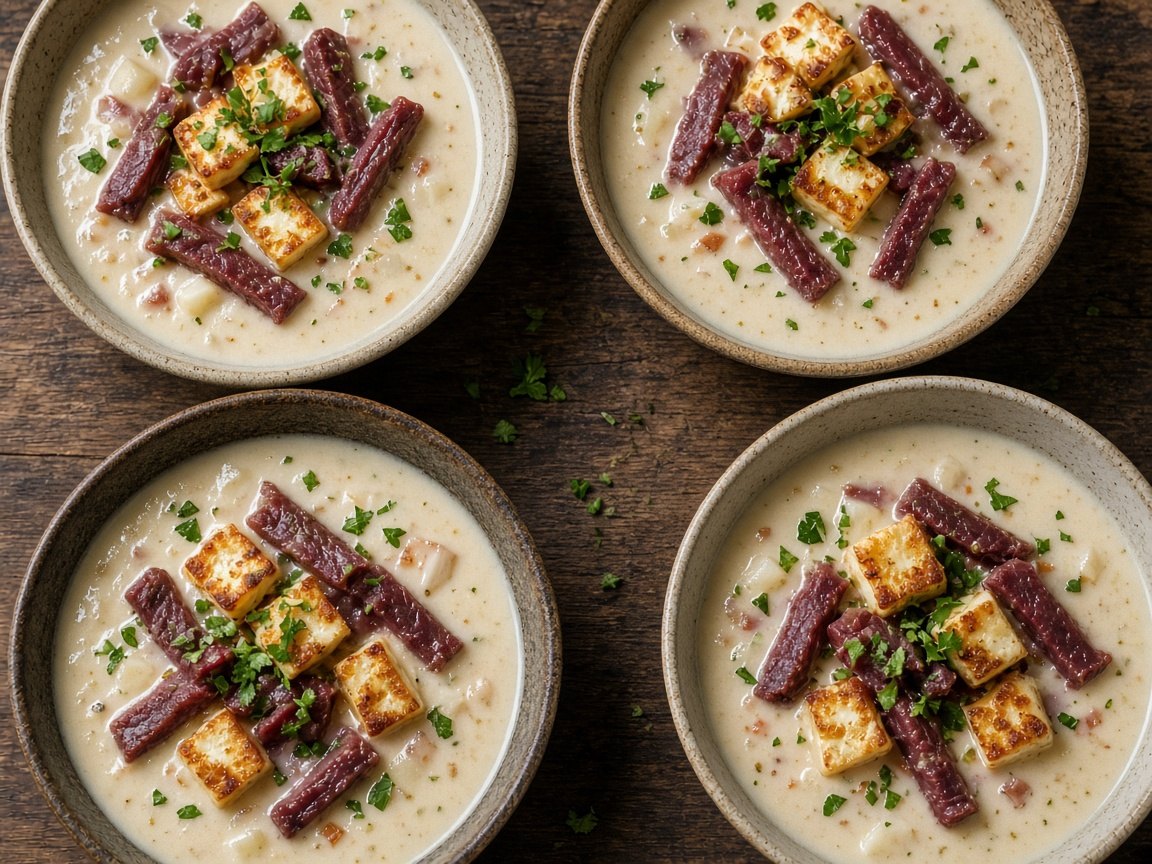 Reindeer and root vegetable soup with smoked cheese