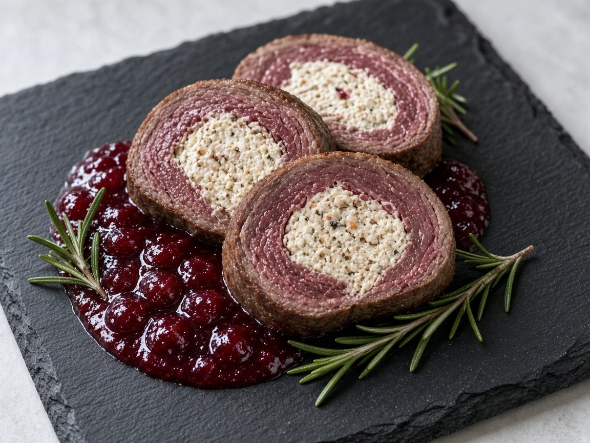 Reindeer roulades with cranberry jelly