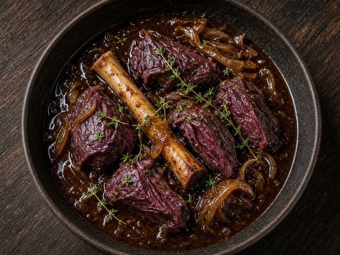 Reindeer shanks with caramelised onion gravy
