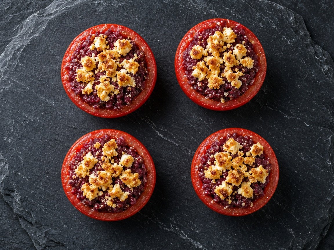 Tomatoes stuffed with reindeer and halloumi