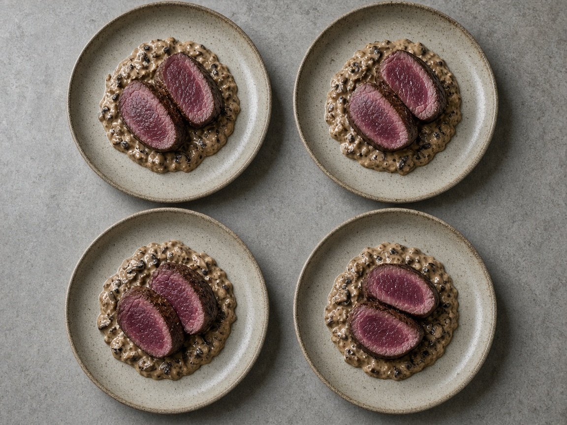 Seared reindeer tenderloin with creamy mushroom sauce