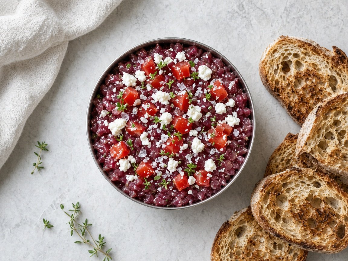 Cold-smoked reindeer tartare with heirloom tomato