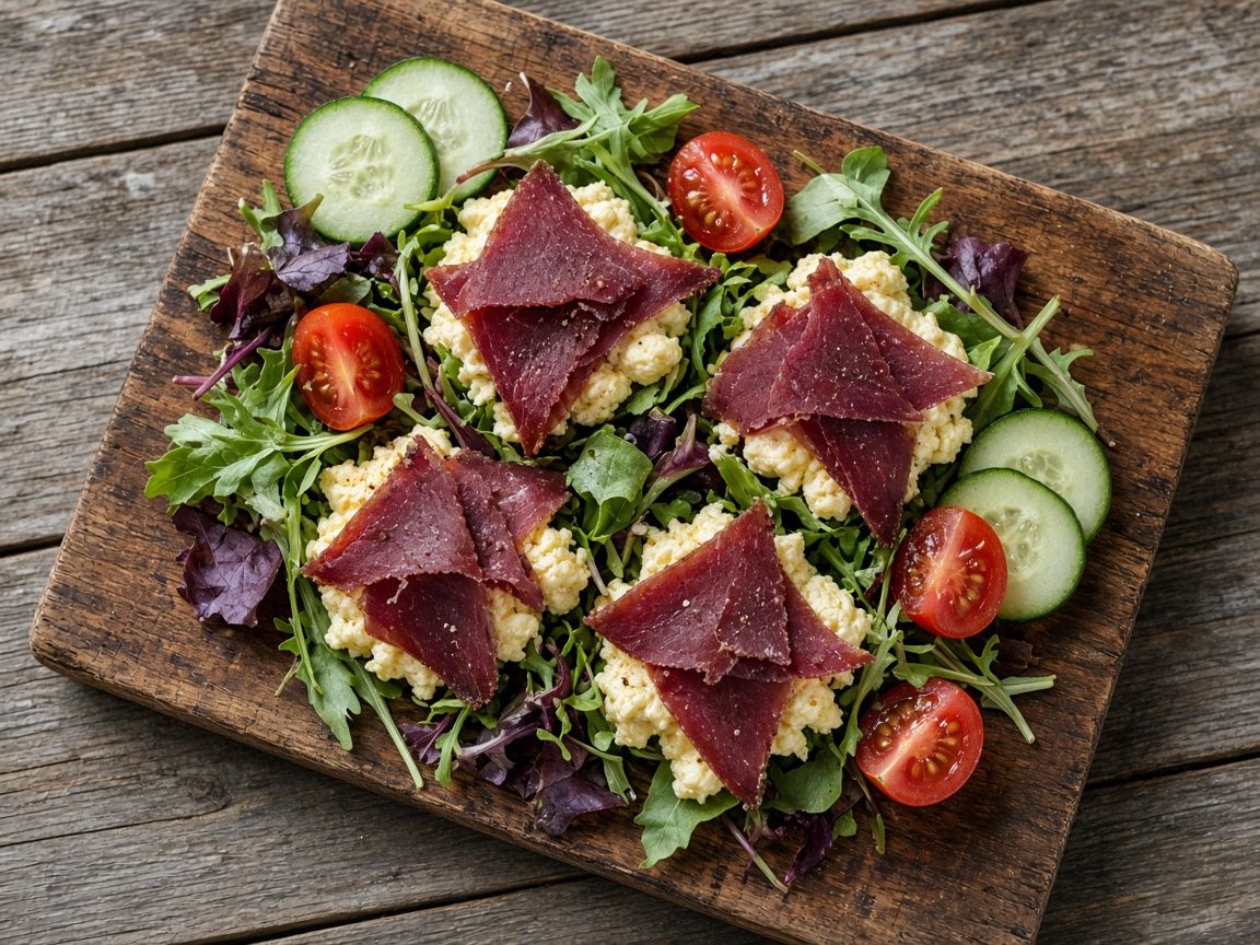 Cold-smoked reindeer with creamy scrambled eggs
