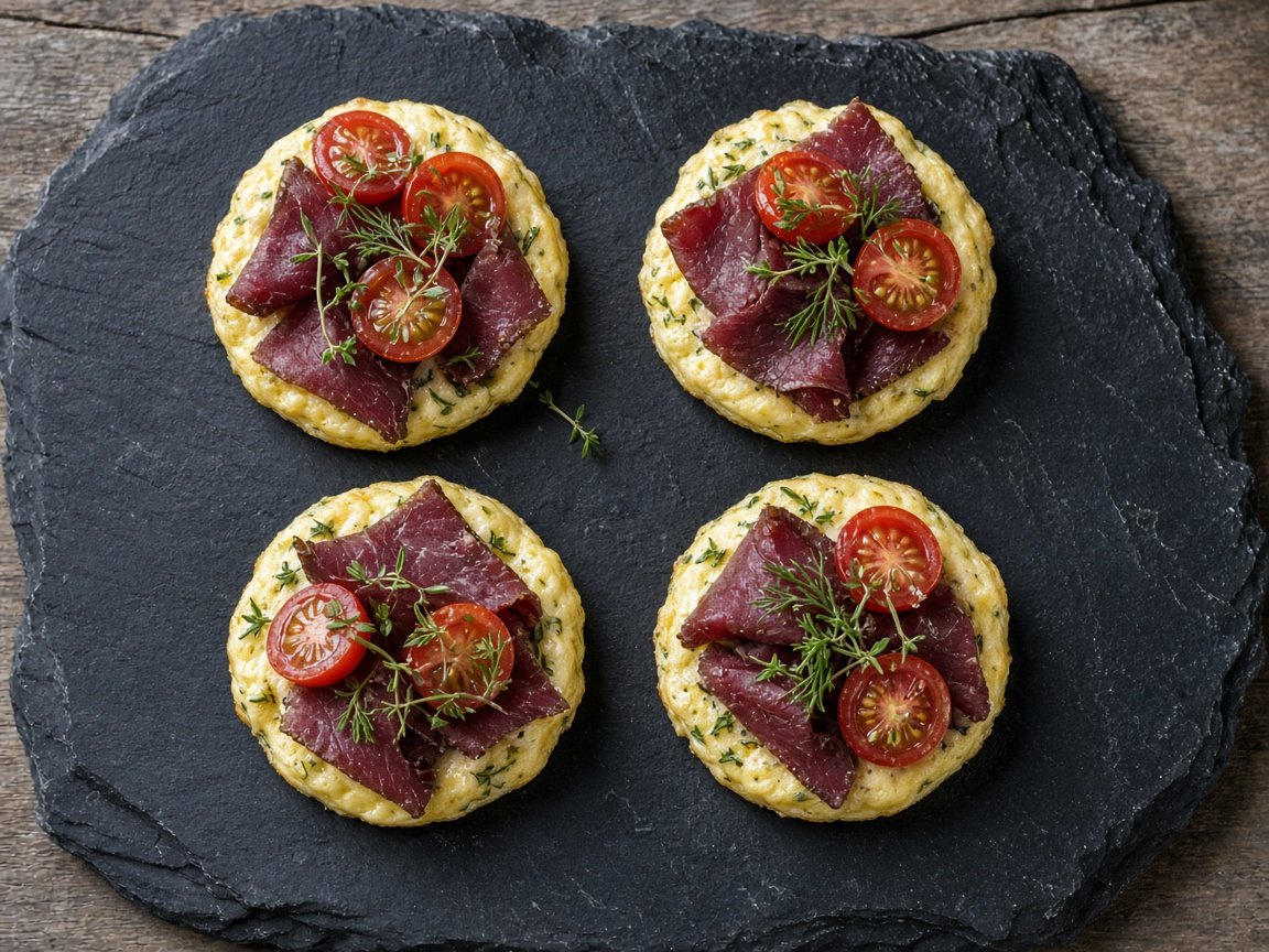 Chive frittata with cold-smoked reindeer