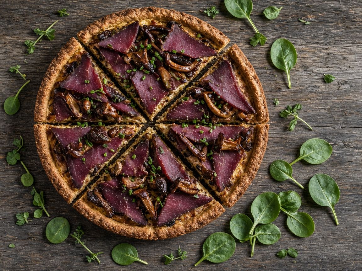 Reindeer and wild mushroom tart