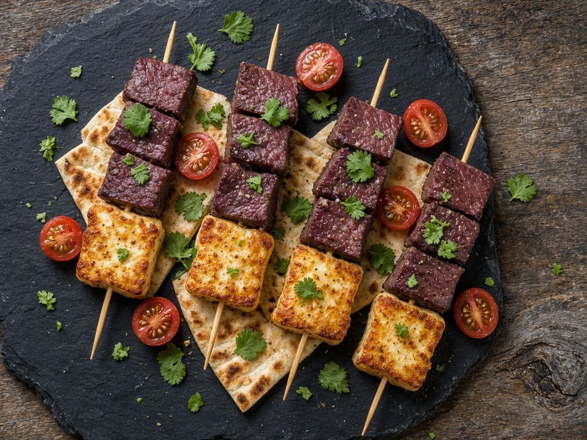 Spiced reindeer skewers with halloumi