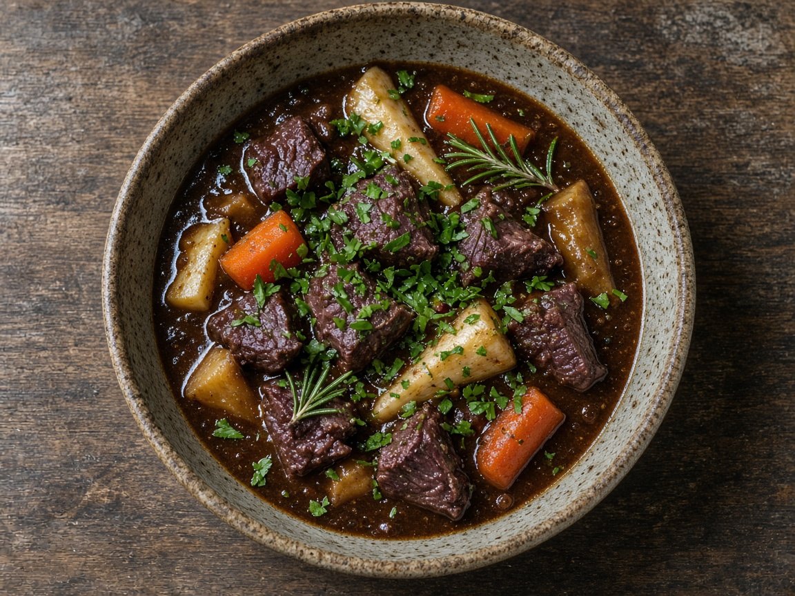 Stout-braised reindeer with root vegetables