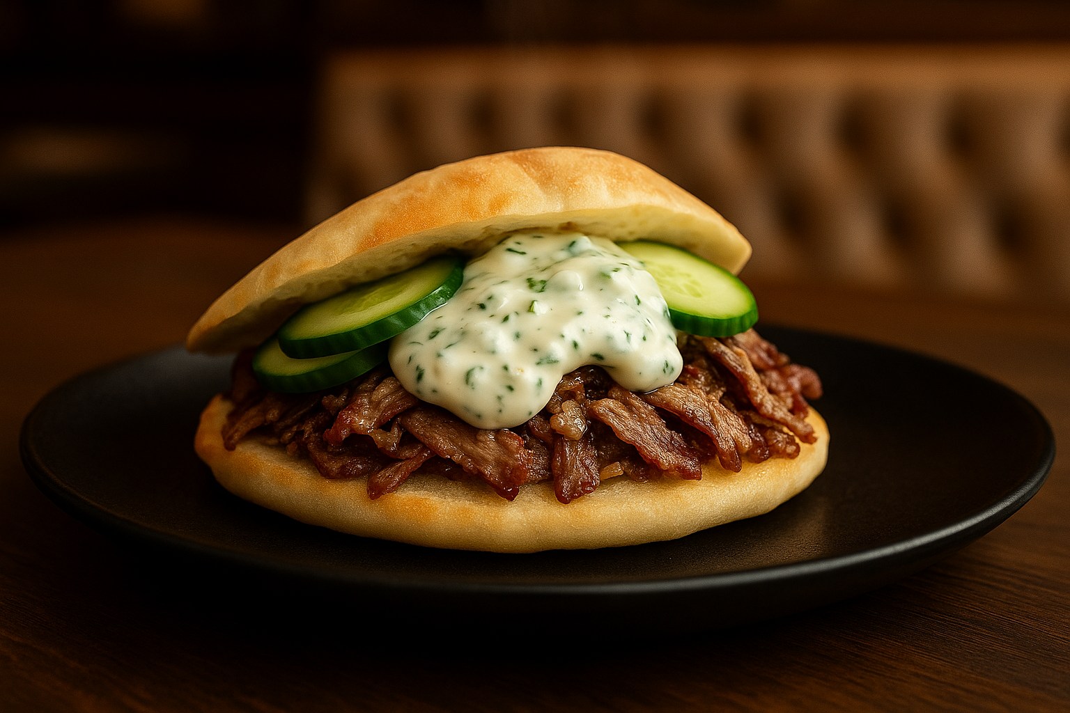 Reindeer pita with herb yogurt