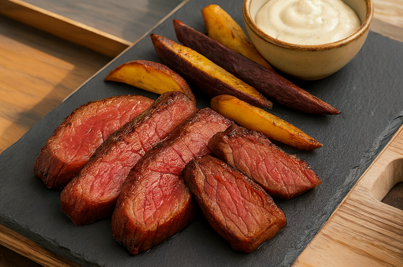Arctic Reindeer Roast with Tricolor Sweet Potato Fries