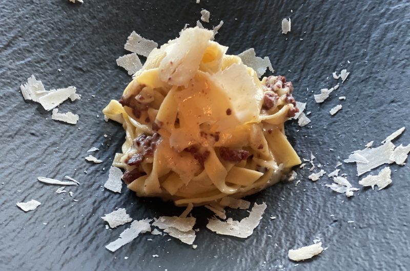 Smoked Reindeer Carbonara with Pecorino Cream